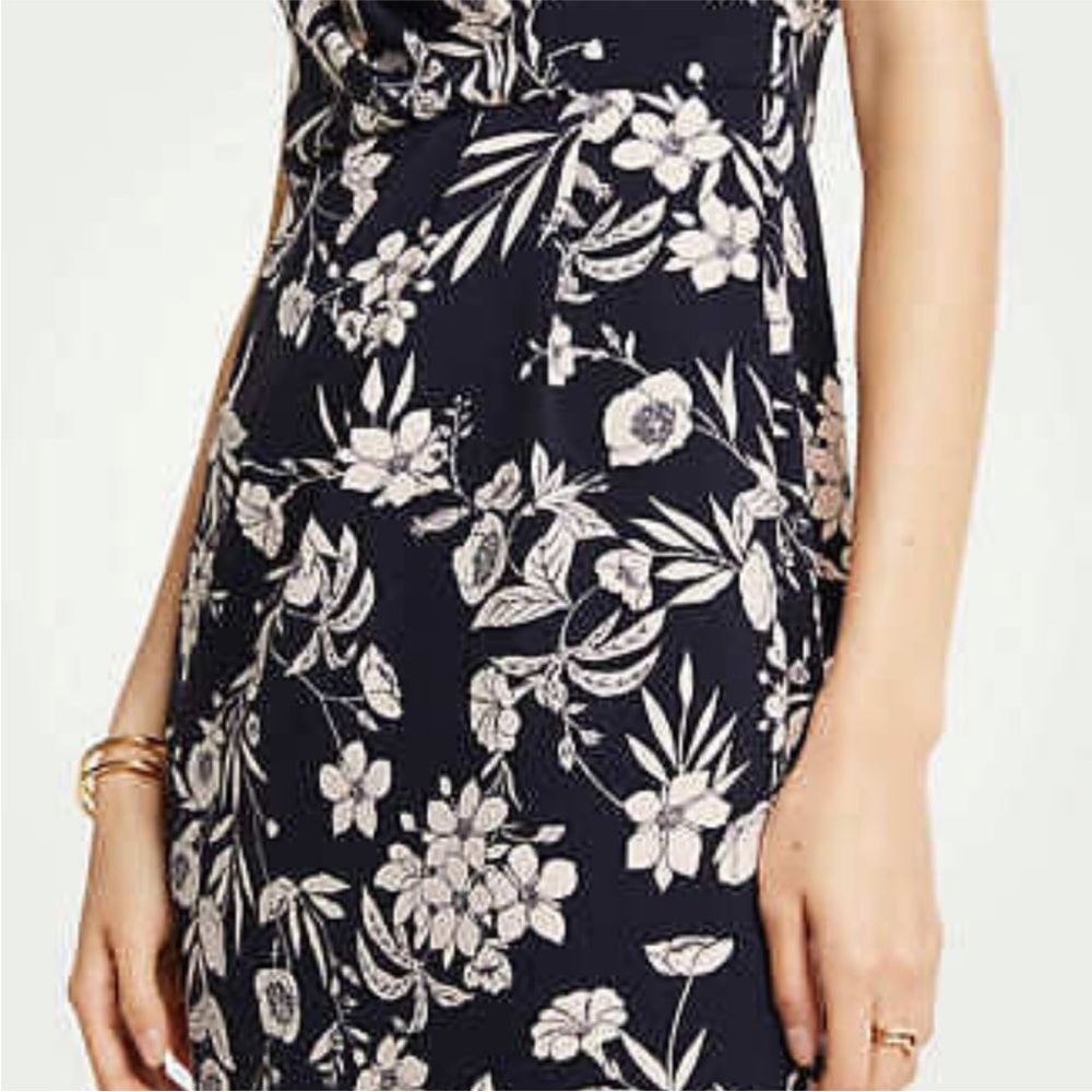 ANN TAYLOR dress size 0 navy blue blush pink sleeveless lined pencil floral - Picture 4 of 9